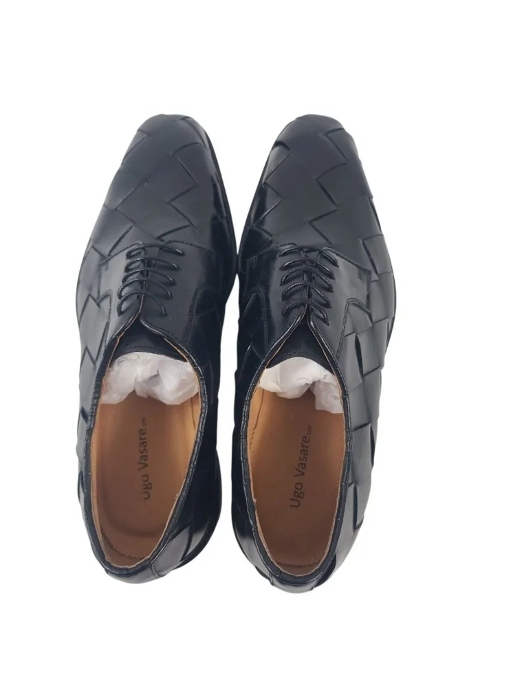 NEW Ugo Vasare Men's Woven Black Leather Oxford Dress Shoes Size 10